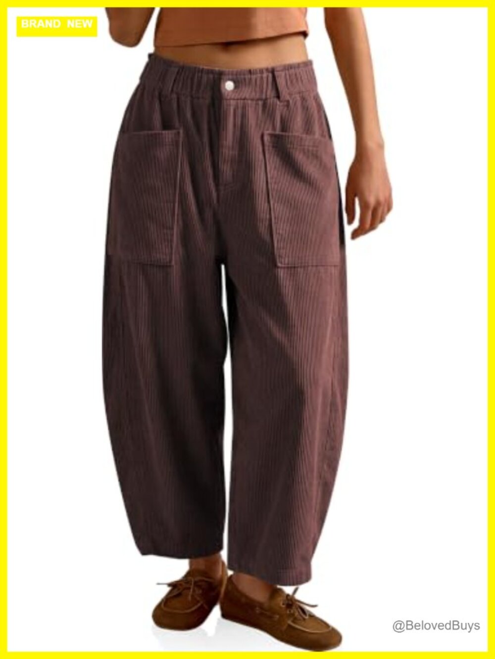 Corduroy Barrel Leg Pants High Rise Wide Leg Cropped Casual Trousers